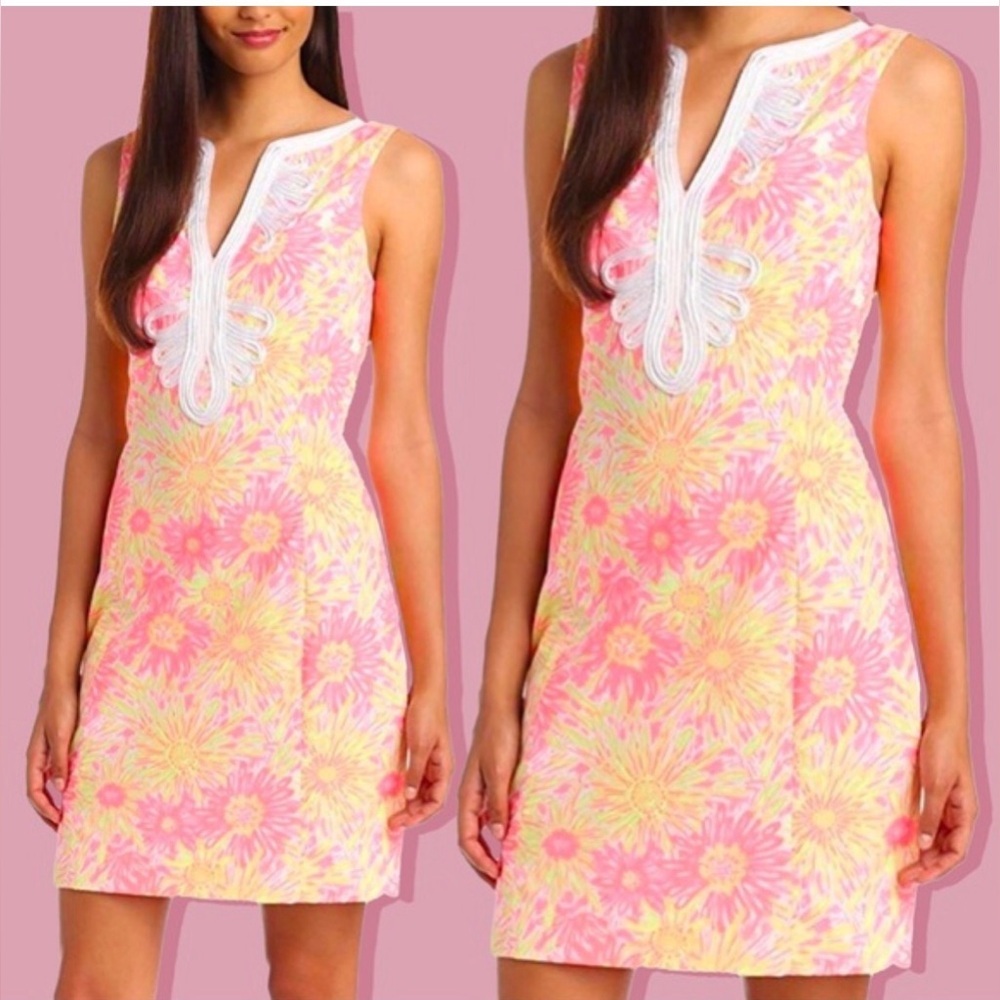 Lilly Pulitzer Janice Shift Dress in Resort White Sun Kissed Pink and Yellow